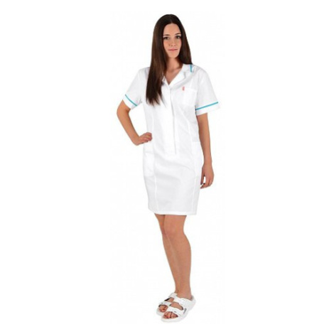 Dámské zdravotnické šaty IRIS, 100% bavlna, bílá/tyrkys