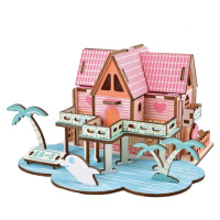 Woodcraft construction kit Dřevěné 3D puzzle Letní dům růžovo-modré