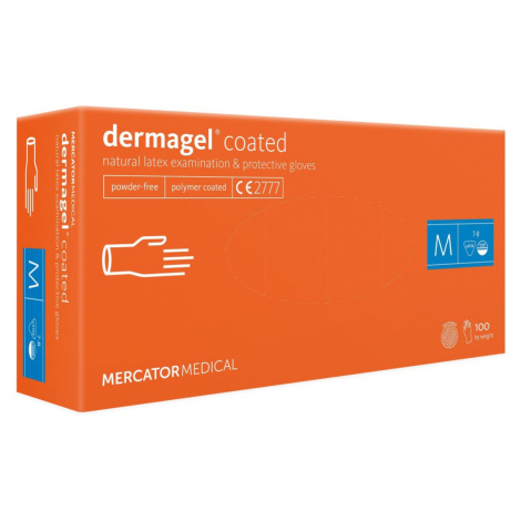 MERCATOR Dermagel Coated latexové vyšetřovací rukavice M (7-8) nepudrované (bílé), 100ks MERCATOR MEDICAL