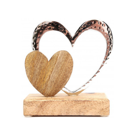 Dekorace Dvojité srdce, dřevo/kov Asko