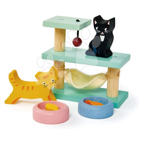 Dřevěné kočičky Pet Cats Set Tender Leaf Toys s hracím koutkem a miskami