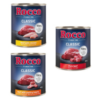 Rocco Classic míchané balení na zkoušku 6 x 800 g - nejprodávanější mix: hovězí, hovězí/drůbeží 