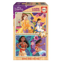 EDUCA Dřevěné puzzle Disney princezny 2 × 25 dílků