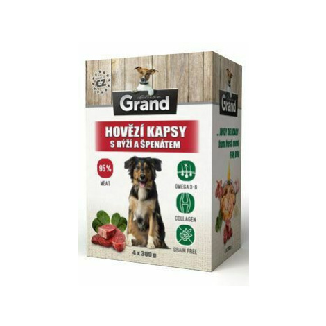 GRAND kaps. deluxe pes hovězí s rýží a špenát. 4x300g + Množstevní sleva
