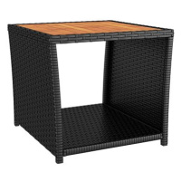 Shumee Čajový stolek s dřevěnou deskou černý polyratan masivní akácie