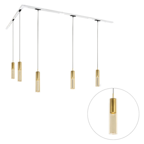 Moderní kolejnicový systém s 5 zlatými závěsnými světly 1-fázový - Iconic Lloyd QAZQA