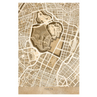 Mapa Map of Tokyo, Japan, in sepia vintage style, Blursbyai, 26.7 × 40 cm