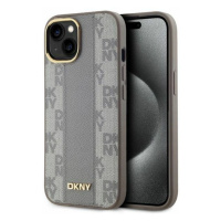 Dkny Leather Checkered Mono Pattern MagSafe Pouzdro pro iPhone 14 béžové