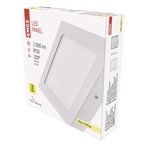 LED svítidlo PROFI bílé, 17 x 17 cm, 12,5 W, teplá bílá EMOS