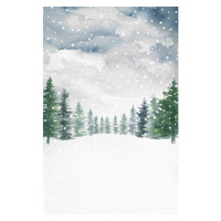 Ilustrace Watercolor Winter Snow Pine Trees Background, Electric_Crayon, 26.7 × 40 cm