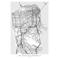 Mapa Map of San Francisco Peninsula in scandinavian style, Blursbyai, 26.7 × 40 cm