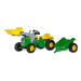 Rollytoys Šlapací traktor Rolly Kid John Deere s vlečkou a nakladačem - zelený