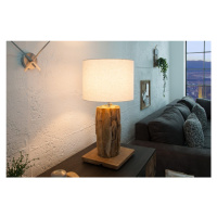 Estila Koloniální dřevěná stolní lampa Pole II s polohovatelným lněným stínítkem v naturální bíl