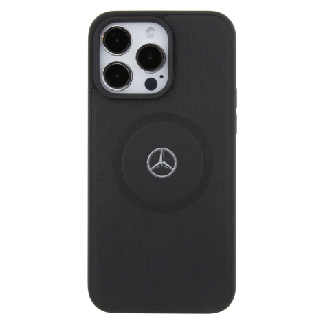 Zadní kryt Mercedes Leather Crossed Line Pattern MagSafe pro Apple iPhone 15 Pro Max, černá