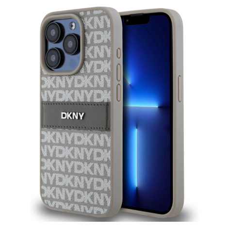 DKNY PU Leather Repeat Pattern Tonal Stripe kryt iPhone 14 Pro Max béžový