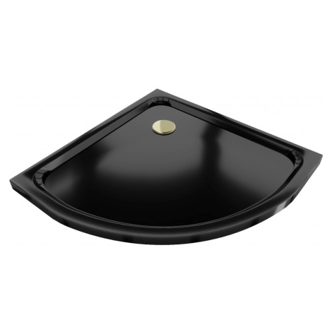 MEXEN/S Flat sprchová vanička čtvrtkruhová slim 80 x 80, černá + zlatý sifon 41708080G