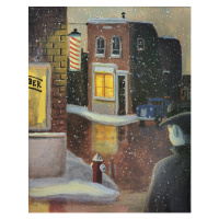 Ilustrace 1950s scene man approaching barber shop at night., Dave Rheaume Artist, 30 × 40 cm