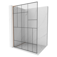 MEXEN/S Kioto L Sprchová zástěna WALK-IN 90 x 200 cm, černý vzor, měď kartáčovaná 800-090-103-65