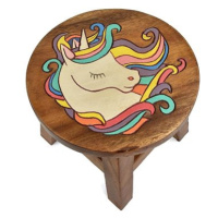 Oriental stolička dřevěná, dekor jednorožec