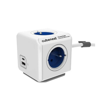 Cubenest Powercube Extended USB PD 20W, A+C, 4x zásuvka, 1,5m, bílá/modrá