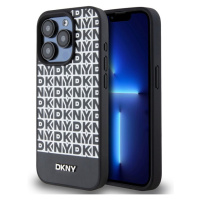 DKNY PU Leather Repeat Pattern Bottom Stripe kryt iPhone 15 Pro černý