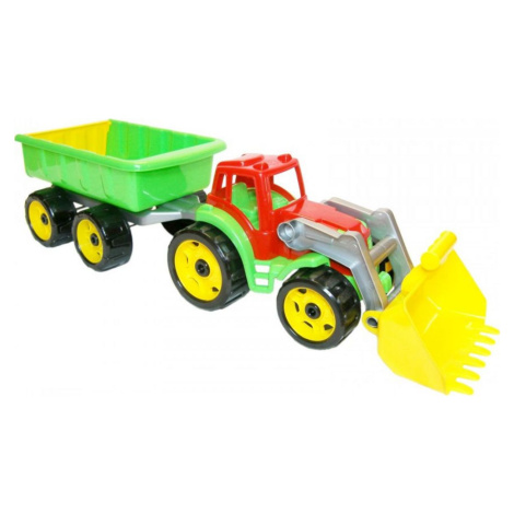 Traktor-nakladač-bagr s vlekem se lžící plast na volný chod zelená vlečka Teddies