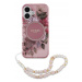 Pouzdro Guess pro iPhone 16 6.1 růžové IML Flowers With Pearl Strap MagSafe