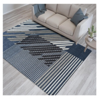 Designový koberec v modré barvě s pruhy