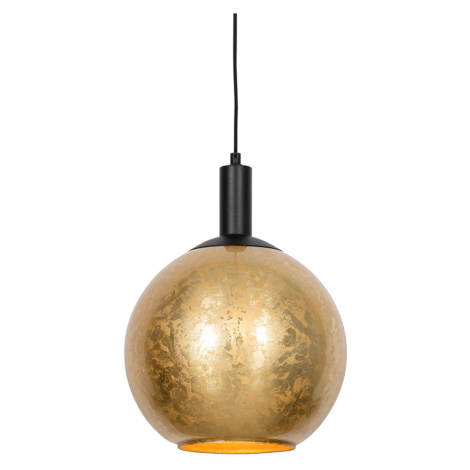 Designová závěsná lampa černá se zlatým sklem - Bert QAZQA