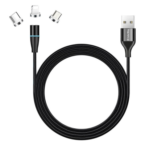Colorway Nabíjecí Kabel 3v1 Lightning+MicroUSB+USB-C/ Magnetic/ 2.4A/ Nylon/ Quick Charge 3.0/ 1