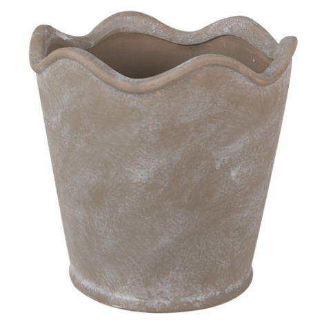 Hnědošedý keramický obal na květináč s vlnitým okrajem Ward – 19x18 cm Clayre & Eef