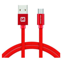 Datový kabel Swissten Textile USB/MicroUSB, 0,2m, červený