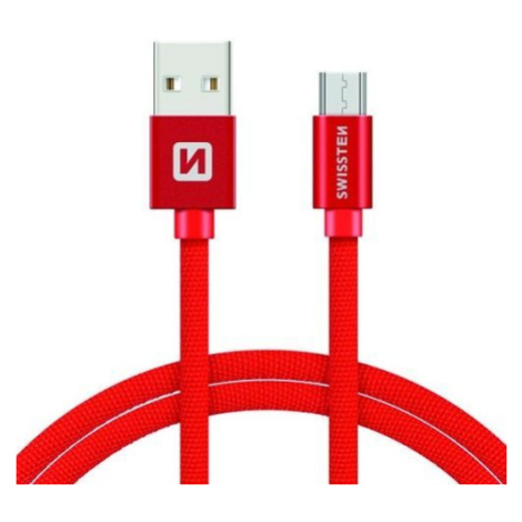 Datový kabel Swissten Textile USB/MicroUSB, 0,2m, červený