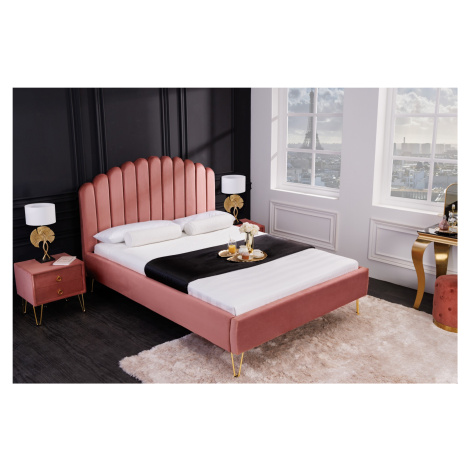 Estila Art deco designová manželská postel Bentley s lososovotužovým sametovým čalouněním 140x20