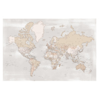 Mapa Rustic detailed world map with cities, Lucille, Blursbyai, 40 × 26.7 cm