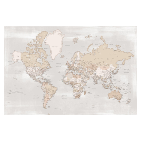 Plakát, Obraz - Rustic detailed world map with cities, Lucille, Blursbyai, 40 × 26.7 cm