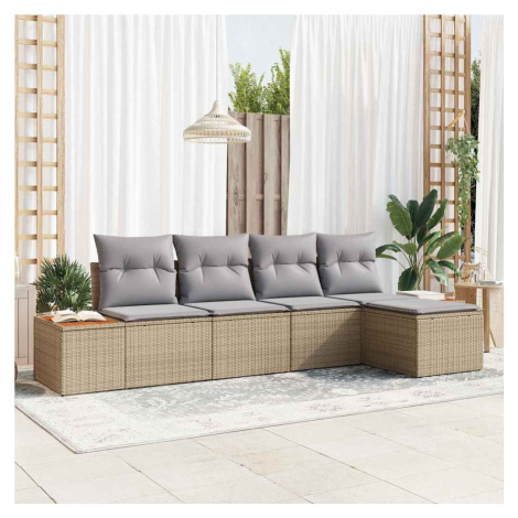 vidaXL Sada zahradních pohovek s polštářem 5 pcs Béžová Poly ratan