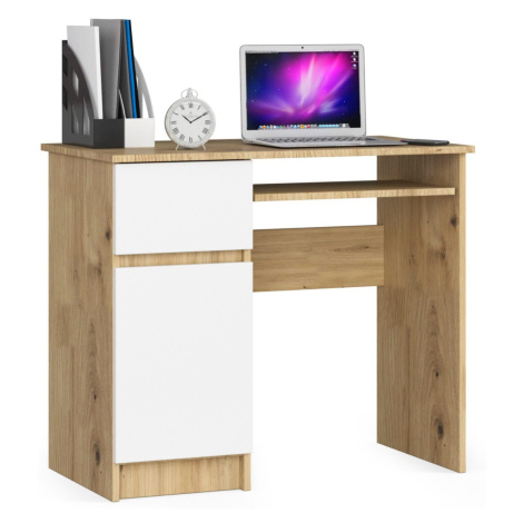 Ak furniture Psací stůl PIKSEL 90 cm dub artisan/bílý levý