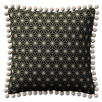 Dekoria Věra - potah na polštář ozdobné bambulky po obvodu, černo béžový vzor, 45 x 45 cm, SALE 