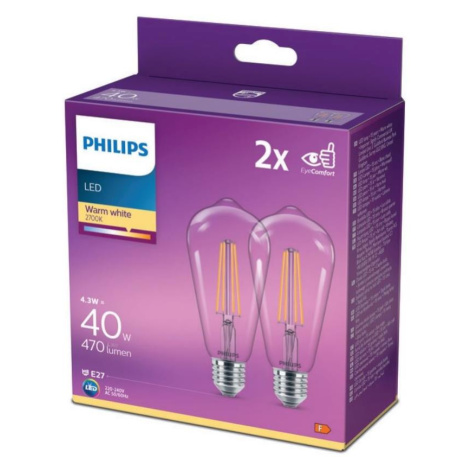 Philips SADA 2x LED Žárovka VINTAGE Philips ST64 E27/4,3W/230V 2700K