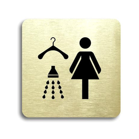 Accept Piktogram "šatna se sprchou ženy" (80 × 80 mm) (zlatá tabulka - černý tisk bez rámečku)