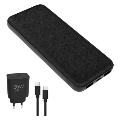 Power Bank 10000 mAh + adaptér 20W Power Delivery + USB-C/USB-C kabel 1m černá Donoci