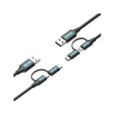 Vention USB 2.0 to 2-in-1 Micro USB & USB-C Cable 0.5M Black PVC Type