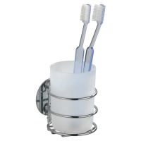 Bílý samodržící kelímek na zubní kartáčky z nerezové oceli – Wenko