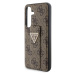 Guess PU Grip Stand 4G Strass Triangle Metal Logo kryt Samsung Galaxy S24 hnědý