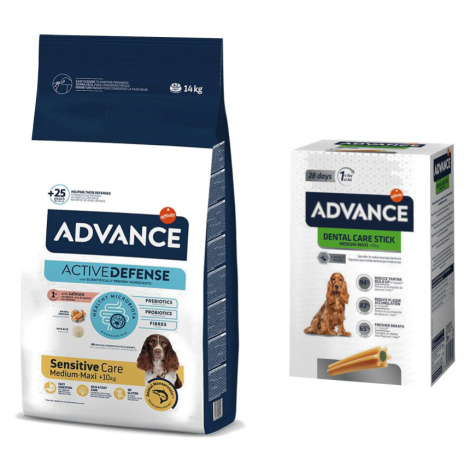 Advance + Dental Care Stick Medium/Maxi - 720 g zdarma - Sensitive Adult losos a rýže 14 kg + De Affinity Advance Veterinary Diets