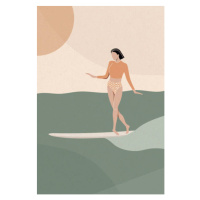 Ilustrace Surfer Girl Gliding on the Wave, LucidSurf, 26.7 × 40 cm