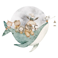 DEKORACJAN Nálepka na zeď - Krajina snů - Zvířátka na velrybě Velikost: XL