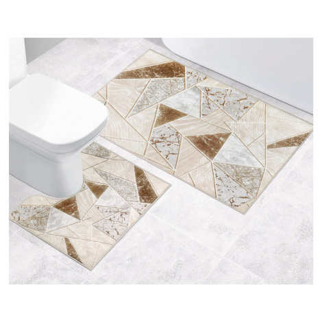 Bellatex koupelnová souprava 3D FOTOTISK DLAŽBA BÉŽOVÁ, 100x60cm (předložka) + 50x60cm (na WC)
