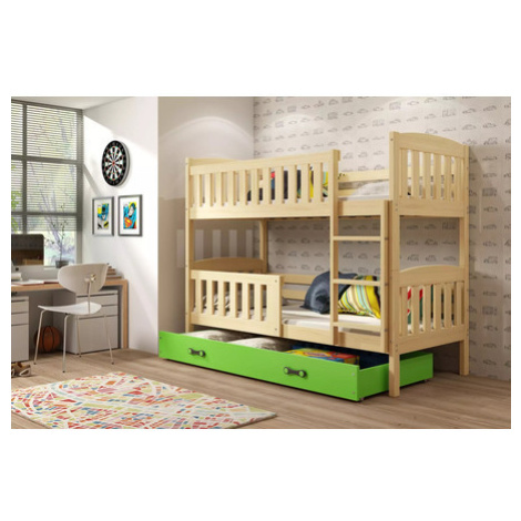 Dětská patrová postel KUBUS s úložným prostorem 90x200 cm - borovice Zelená BMS
